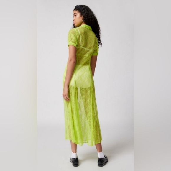Urban Outfitters Connie Sheer Lace Maxi Dress Neon Green - Picture 3 of 10